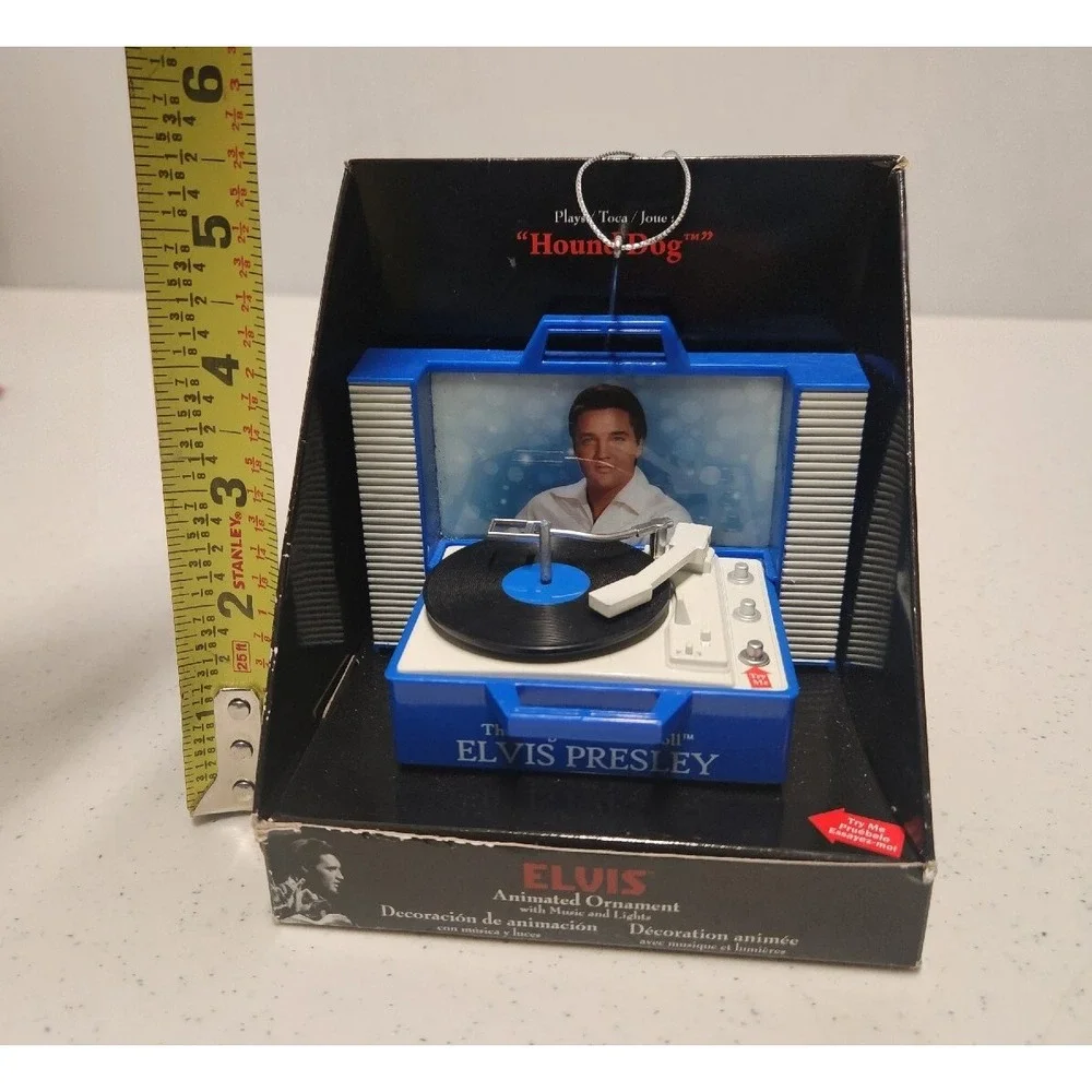 Vintage ELVIS Christmas Lighted Moving Record Player Multi-Song Music Box
